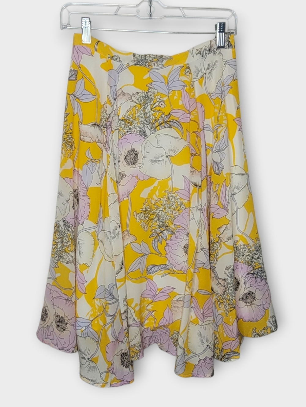 Yumi Kim Silk Midi Skirt S Yellow Floral Spring